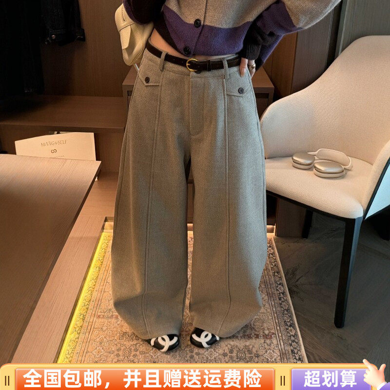 冬季韩版高腰显瘦加绒直筒女裤