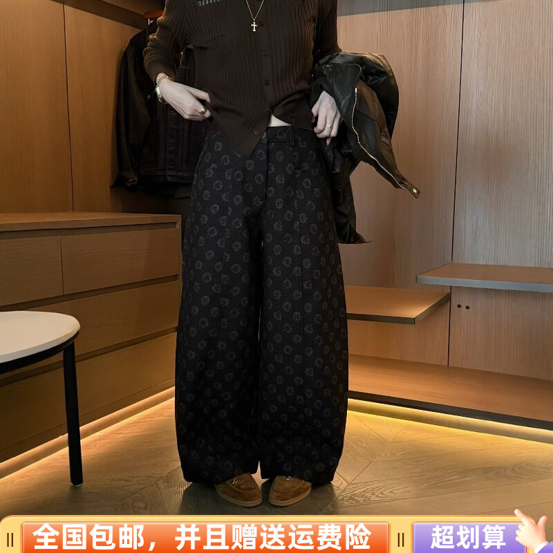 秋季韩版高腰显瘦印花弯刀裤女