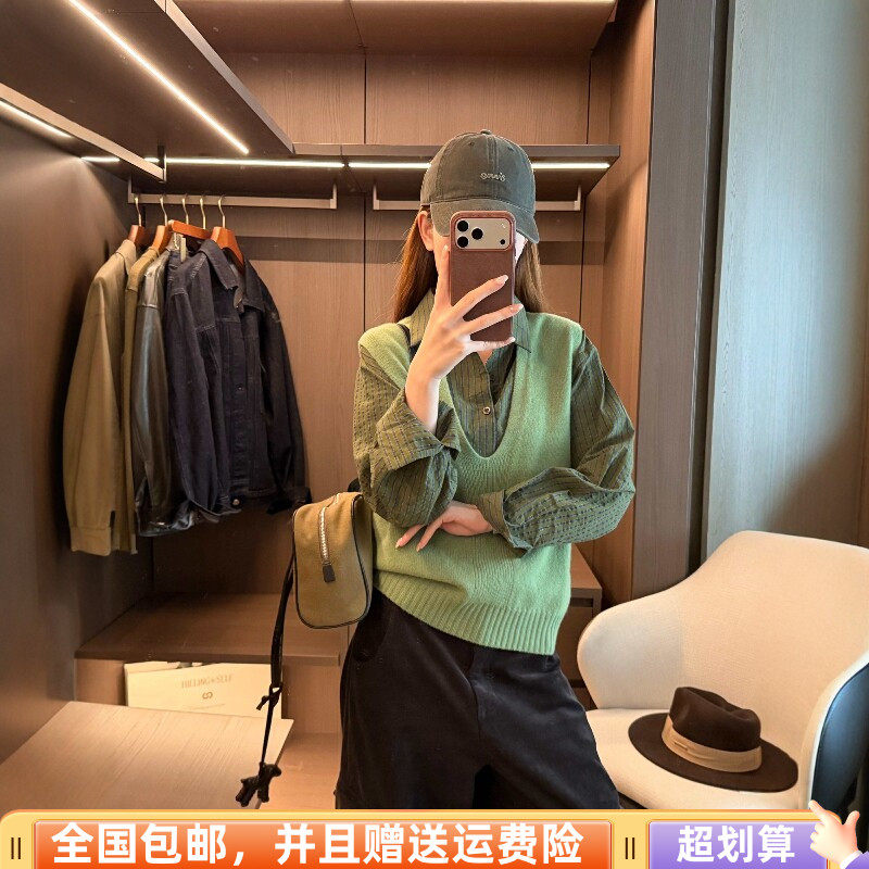 秋季韩版显瘦针织马甲衬衣套装