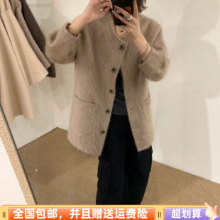欧洲站2026冬季新品休闲时尚百搭韩长毛拉毛中款棉衣外套时尚减龄