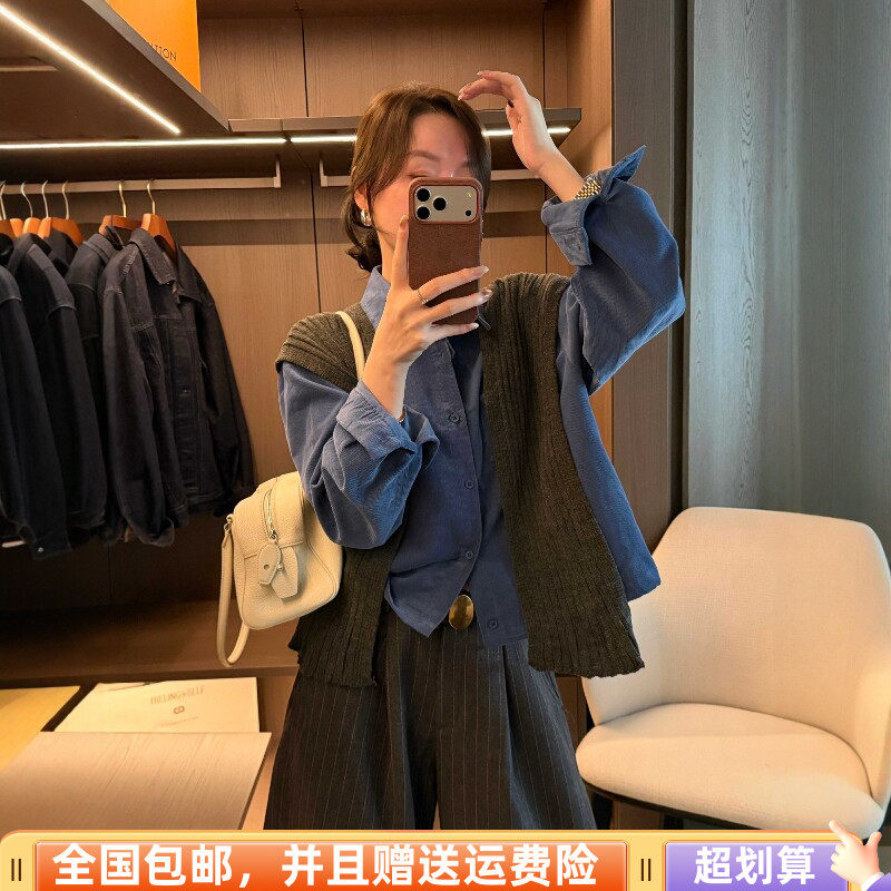 丝绒荷叶边长袖宽松显瘦衬衫女