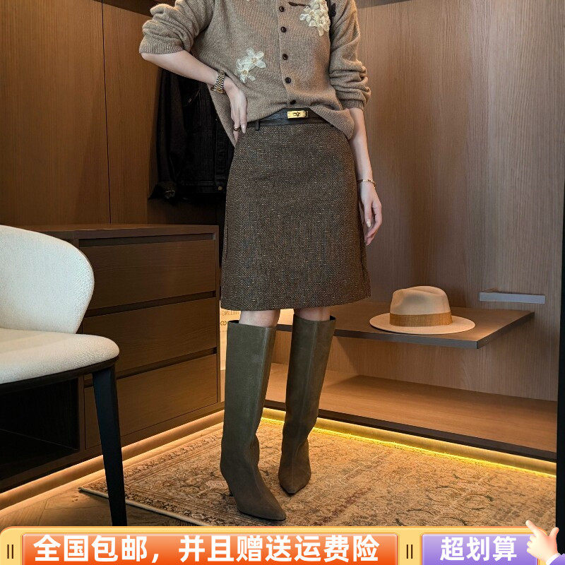 冬季韩版高腰显瘦A字毛呢半身裙