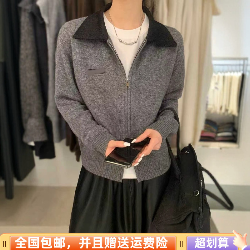 2025冬季新款韩版宽松显瘦羊毛毛衣灯芯绒衬衣领拼接上衣减龄女潮