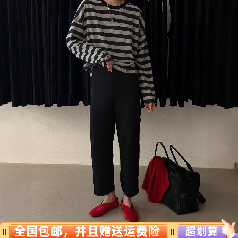 秋季韩版高腰显瘦九分小黑裤女