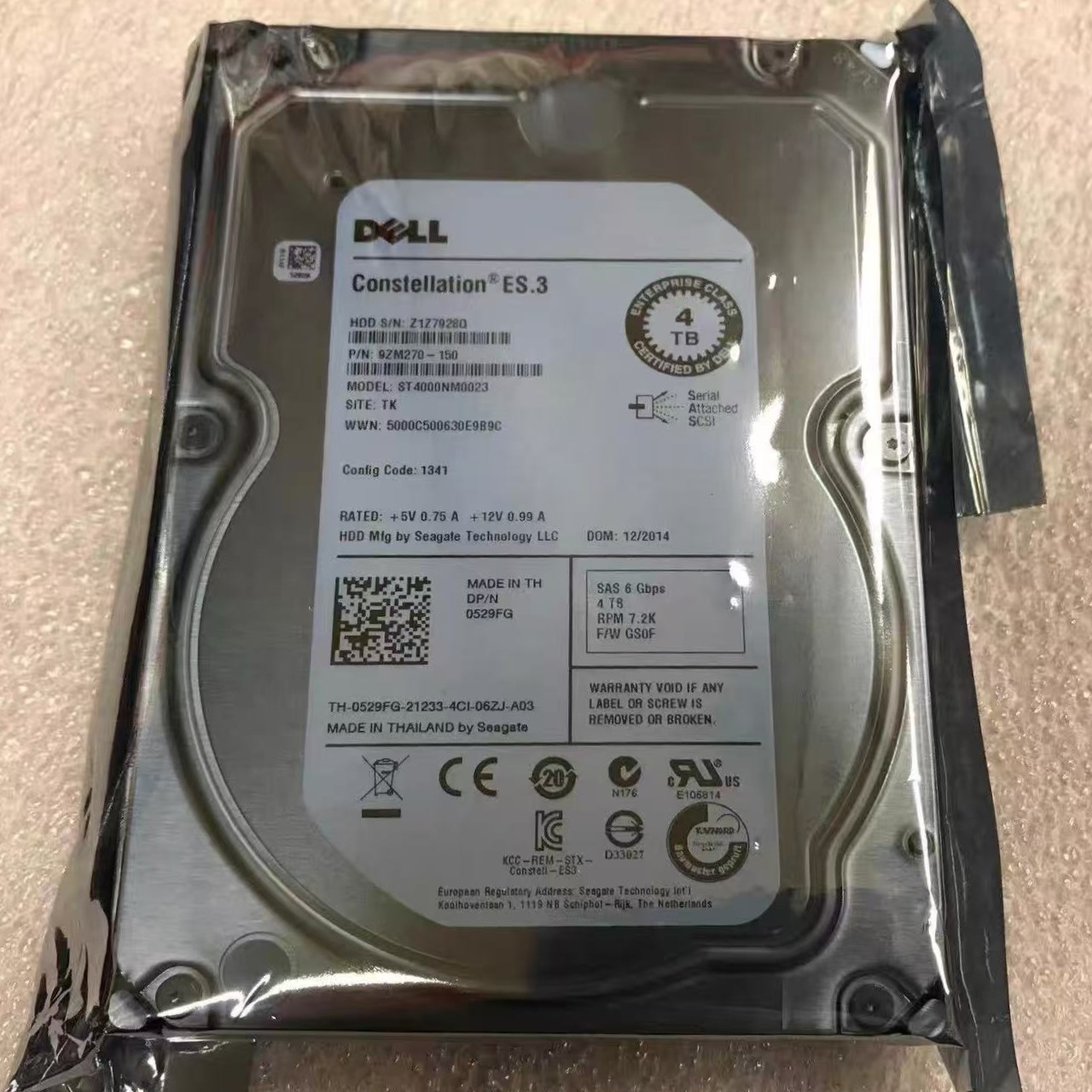 DELL 9ZM270-150 ST4000NM0023 0529FG 529FG SAS 4T 3.5寸 硬盘