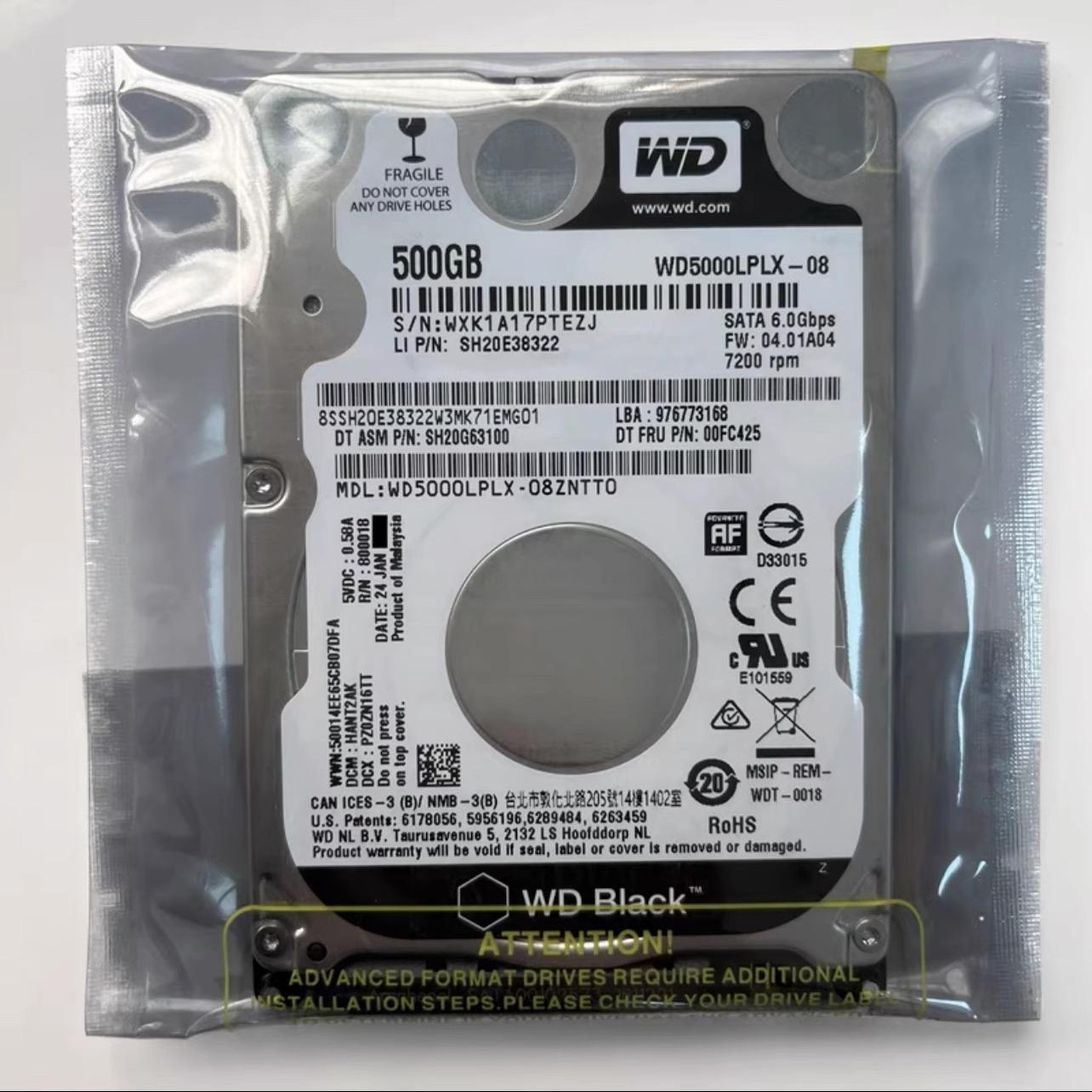 WD/西部数据 WD5000LPLX 黑盘 500G SATA 7200转32M 笔记本硬盘