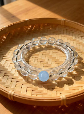 纯天然白水晶海蓝宝手链女原创