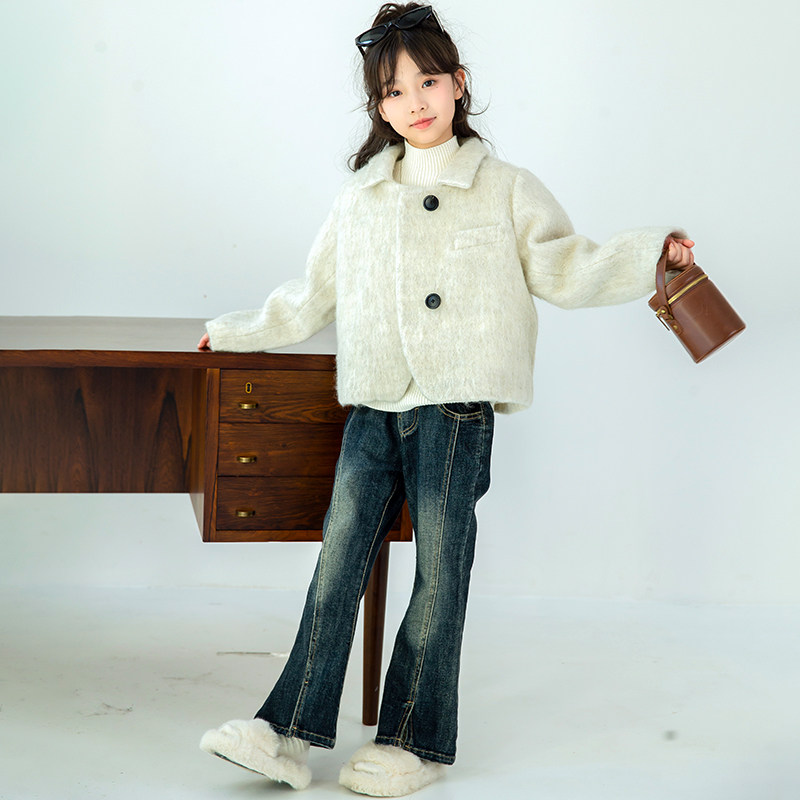 福潴潴 60羊毛女童呢大衣单面呢儿童秋季外套新款短款纯色简约,童装/婴儿装/亲子装,呢大衣,淘宝优惠券,粉丝福利购,淘宝优惠卷