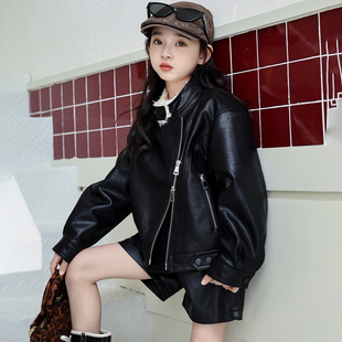 2025春秋新款女童皮衣夹克儿童中大童潮酷超好看机车黑色外套