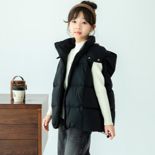 福潴潴 儿童羽绒马甲新国标90白鸭绒女童秋冬外套背心连帽可拆卸