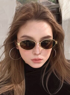 老钱风墨镜女款2026新款高级感椭圆茶色太阳眼镜海边防紫外线防晒