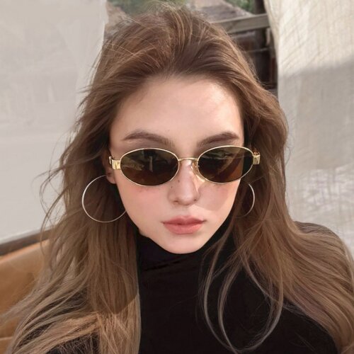 老钱风墨镜女款2026新款高级感椭圆茶色太阳眼镜海边防紫外线防晒