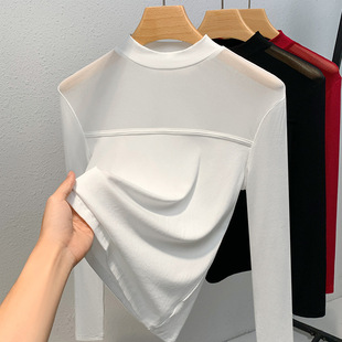 立领打底衫女2025新款女装透视网纱拼接洋气小衫薄款内搭紧身上衣