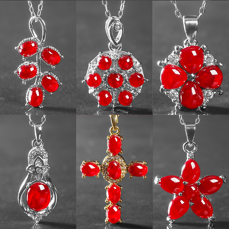 天然朱砂晶体软宝石吊坠