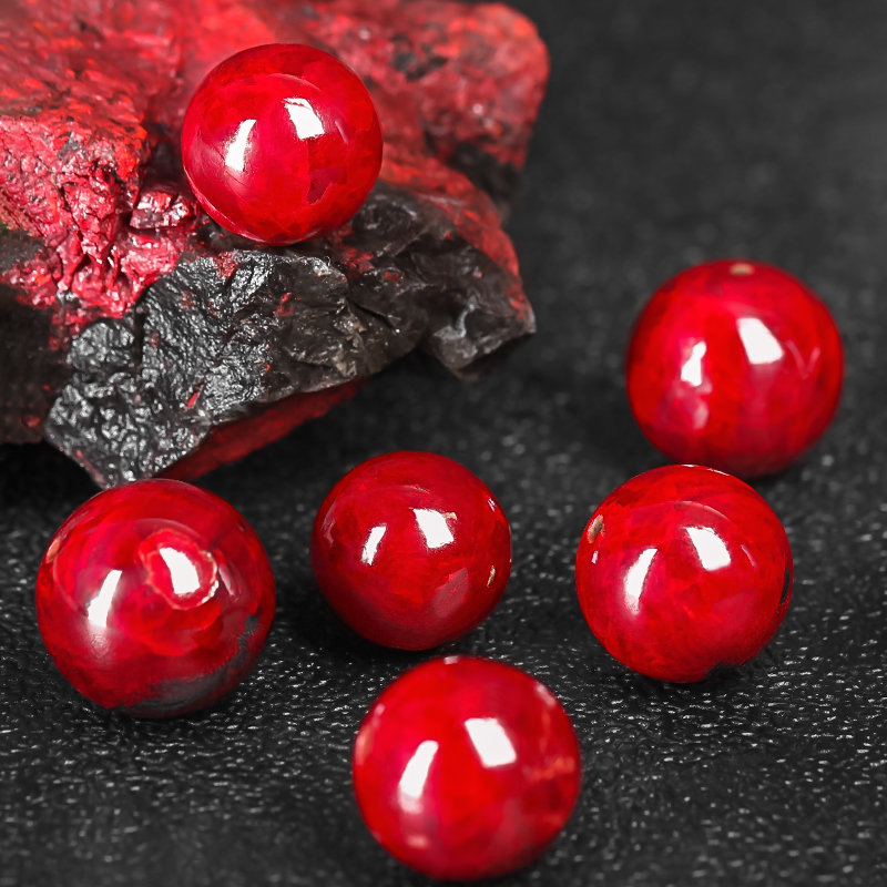 天然散珠圆珠佛珠配饰朱砂