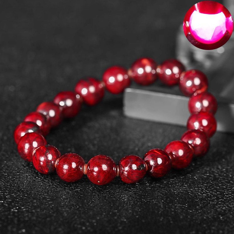 朱砂原石透光佛珠手链原矿石圆珠佛珠手串男女款本命年送礼饰品