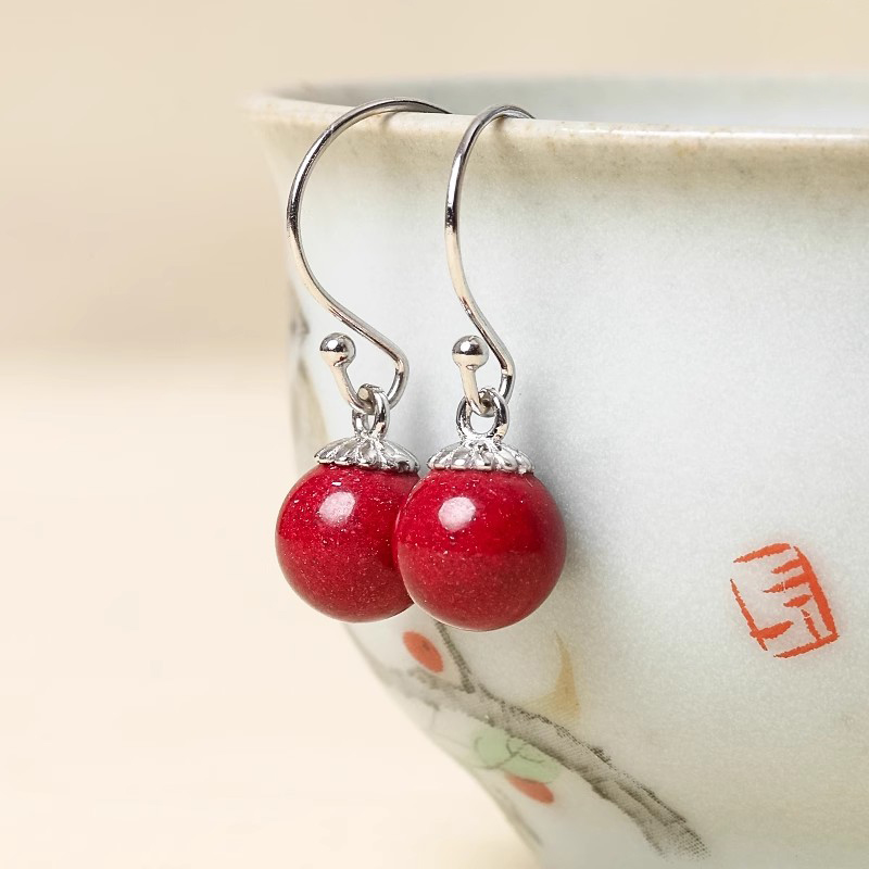 正品朱砂耳钉紫金砂简约耳钩