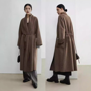 秋冬新品 羊绒&牦牛绒双面呢中古抽褶浴袍大衣女 高端版