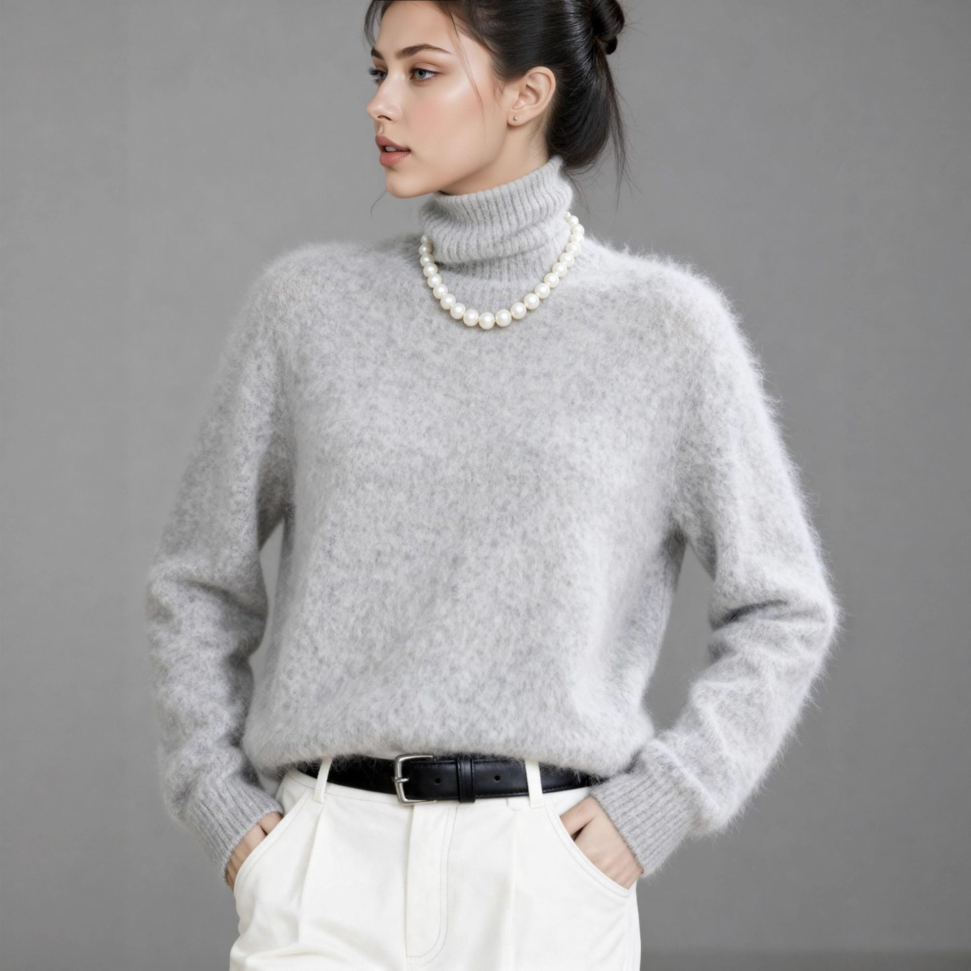 高级感拉绒拉毛针织衫女慵懒风显瘦羊绒衫女毛衣羊绒针织厂接订单