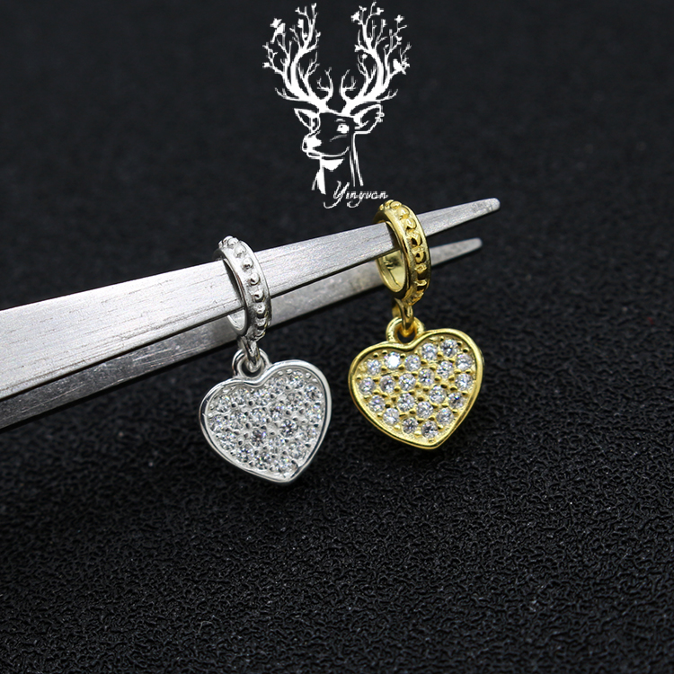 diy纯银单独锆石心形挂件隔珠