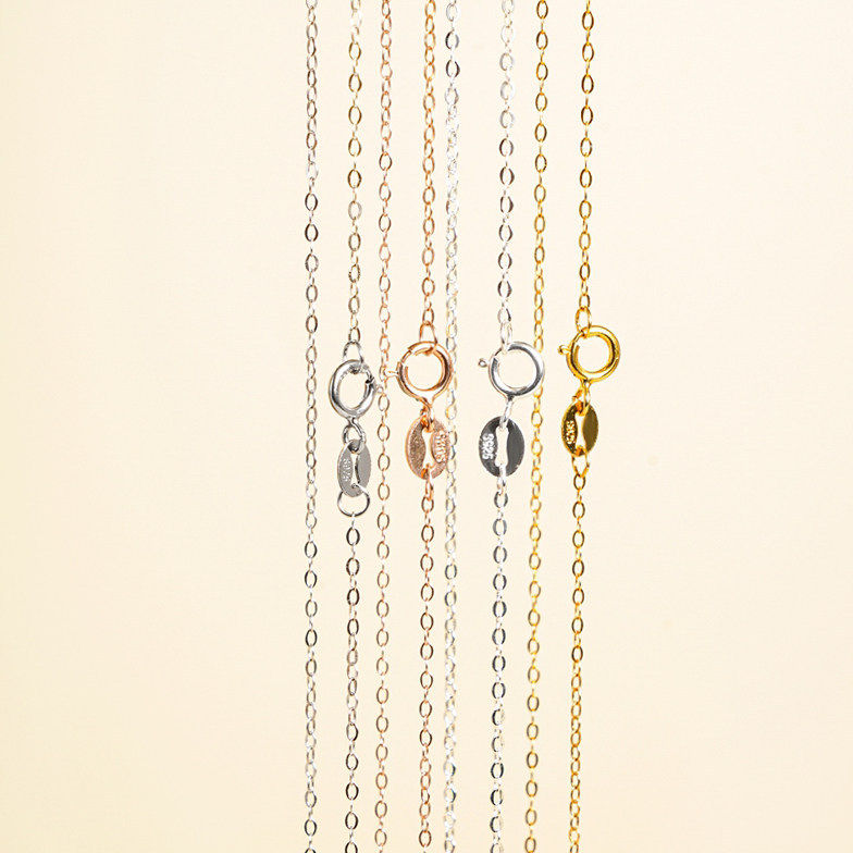 S925纯银O字项链银链子DIY项链无吊坠素链子圆形十字链裸链成品链