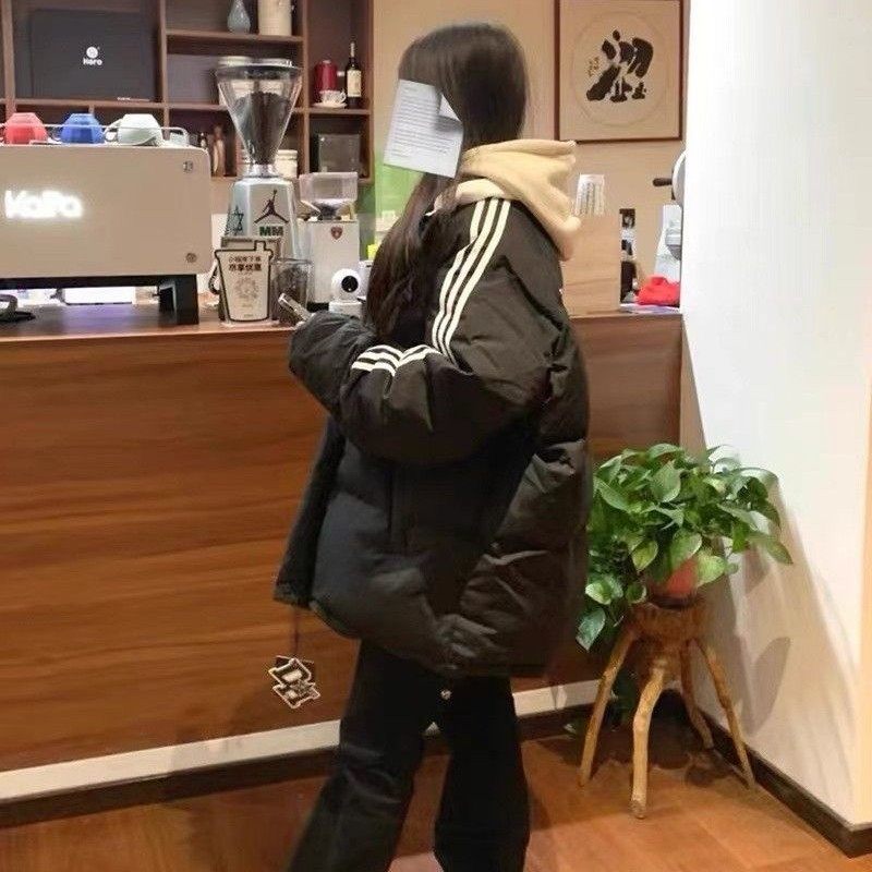 美式复古三杠条纹旗帜棉服男女冬国潮oversize宽松加厚面包服棉袄