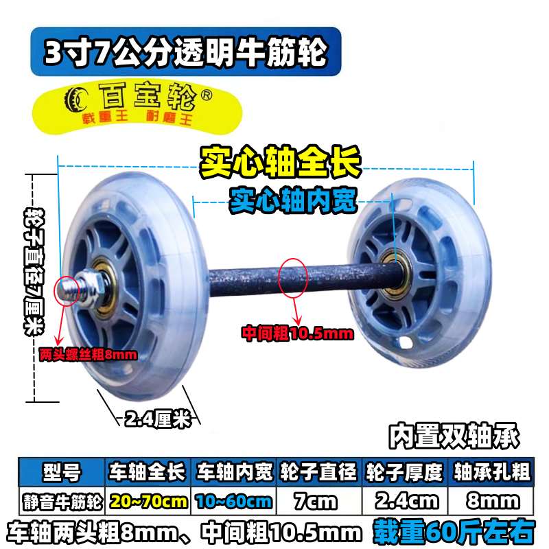 百宝轮牌3寸7cm牛筋轮连轴静音轮