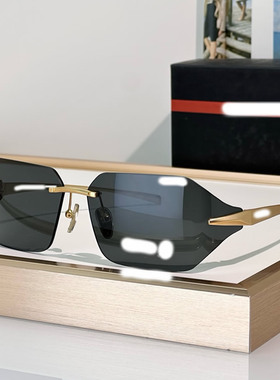 无框多边形欧美女潮遮阳弧度墨镜