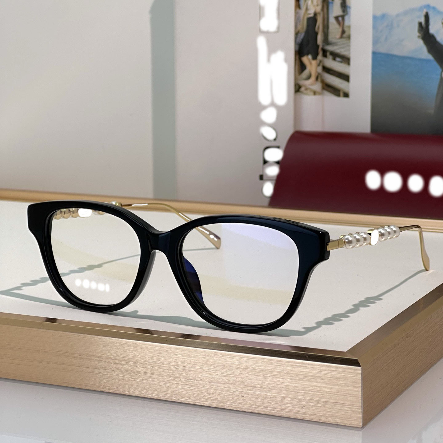 2026欧美镜腿镶嵌珍珠奢华近视眼镜架女个性素颜平光镜光学镜墨镜
