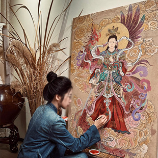 新中式九天玄女客厅装饰画佛堂敦煌壁画东方美学佛像招财镇宅挂画