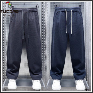 啄木鸟裤子男秋冬宽松美式针织卫裤加绒加厚休闲百搭运动直筒长裤