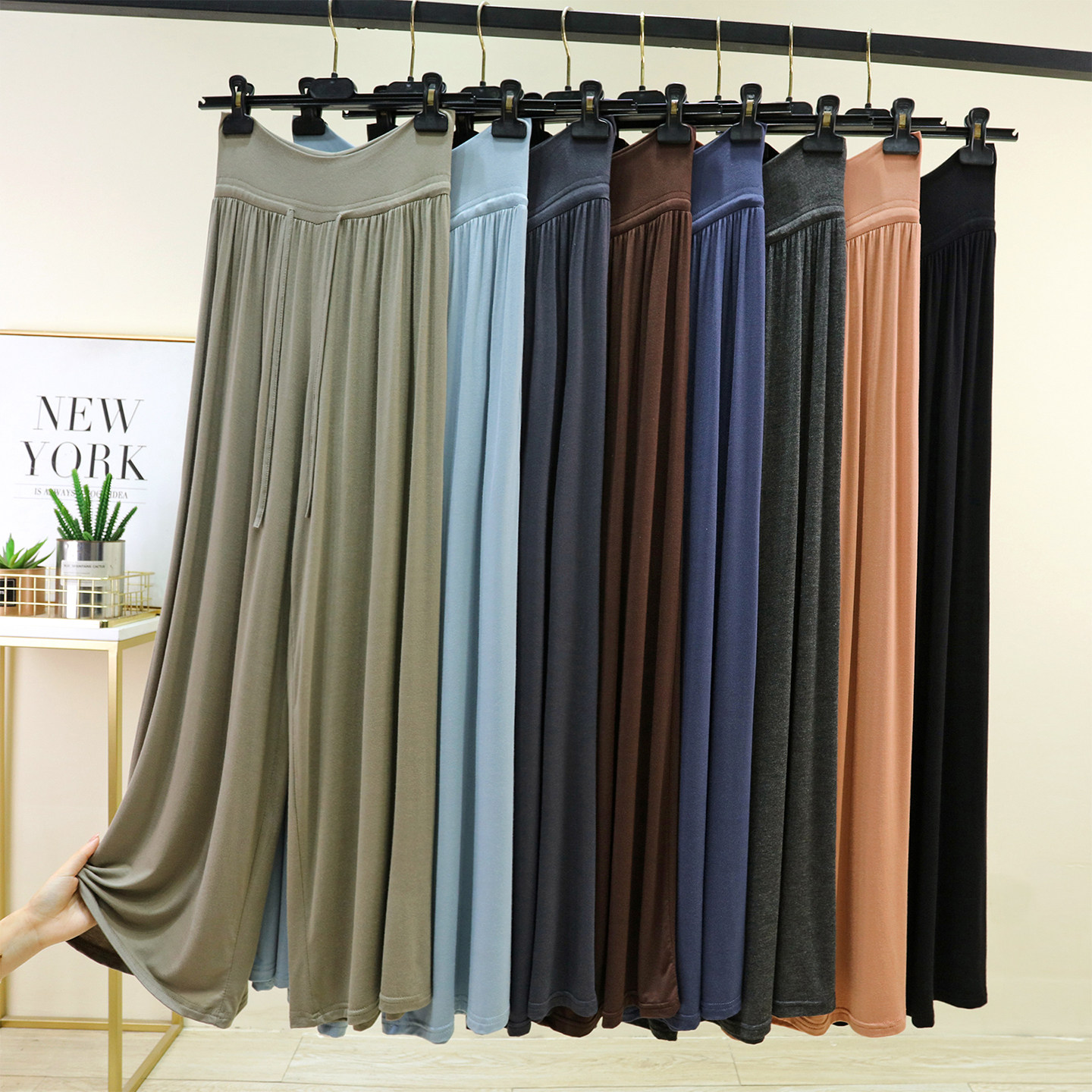 休闲裤女夏薄款莫代尔阔腿裤宽松大码直筒裤百搭显瘦高腰垂感长裤