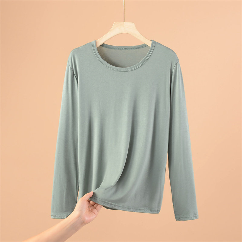 莫代尔春秋衣女士圆领内搭打底衫中老年妈妈装大码秋冬保暖薄上衣