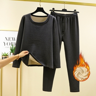 秋冬季加绒加厚保暖内衣男士打底内搭套装大码秋衣秋裤纯棉两件套