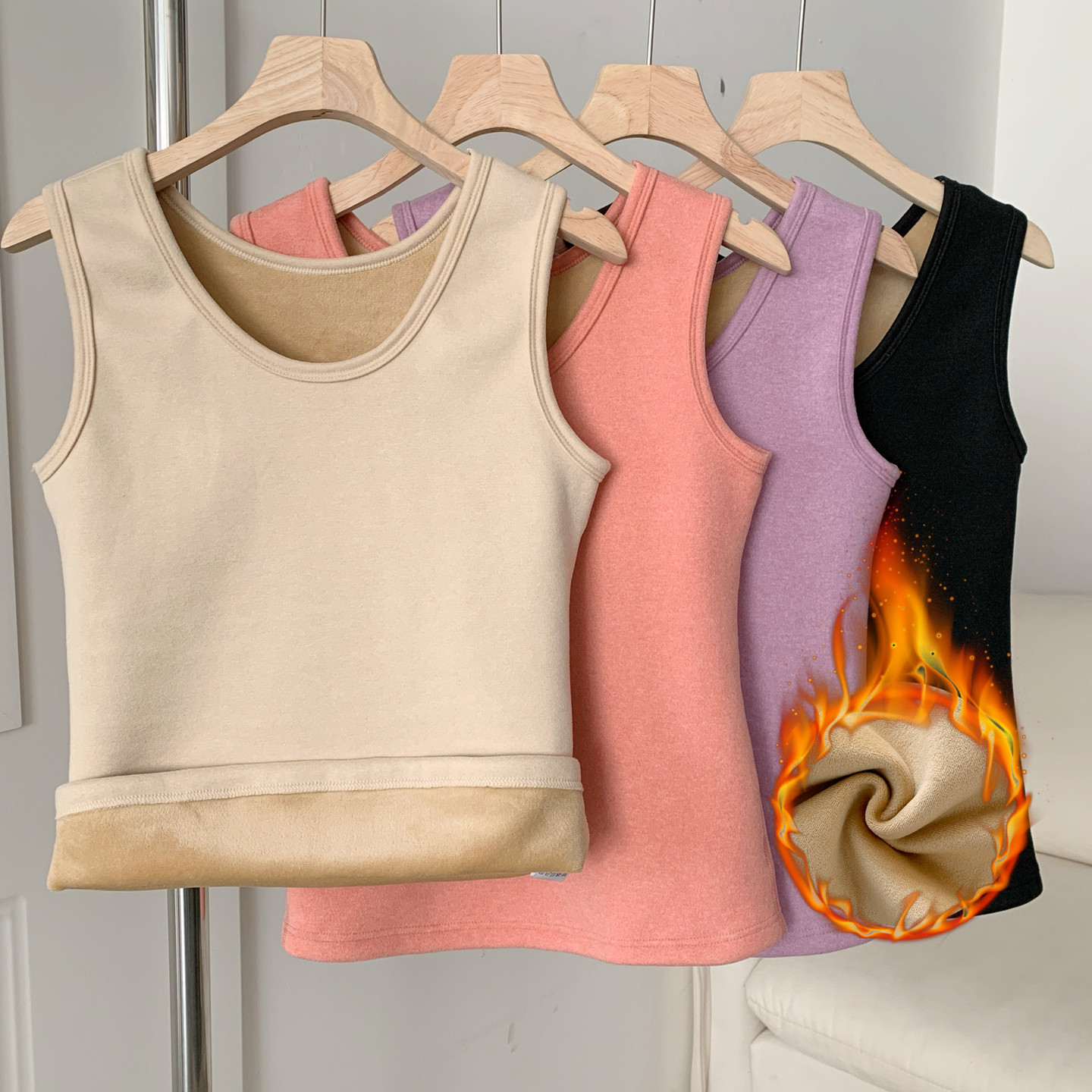 德绒保暖背心女秋冬加绒加厚修身内搭圆领打底衫纯色大码吊带上衣