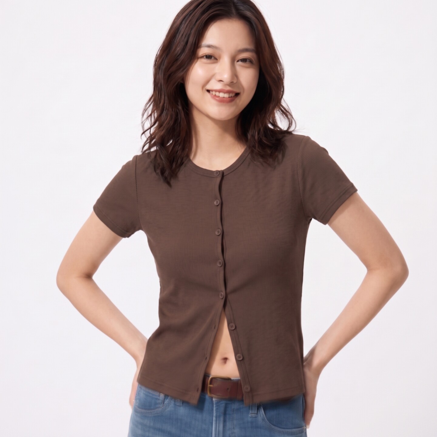 2026夏季新款百搭修身短袖针织衫女纽扣短袖上衣短款薄内搭打底衫