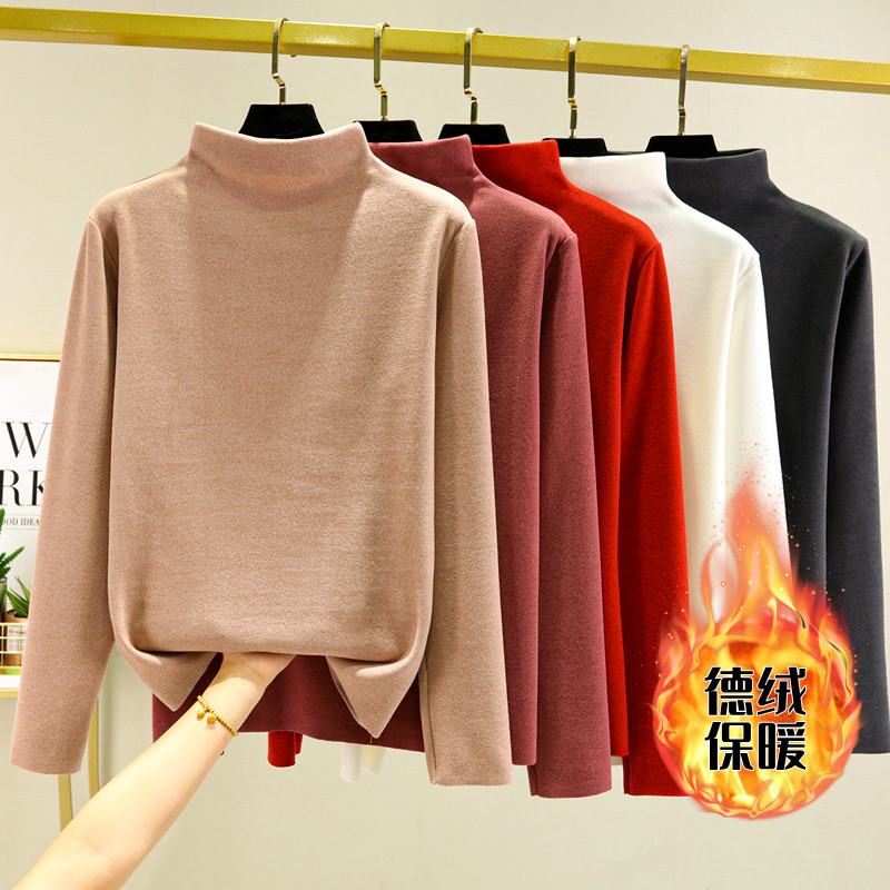 加绒半高领长袖T恤女秋冬德绒保暖内搭修身打底衫加厚百搭棉上衣,女装/女士精品,T恤,淘宝优惠券,粉丝福利购,淘宝优惠卷