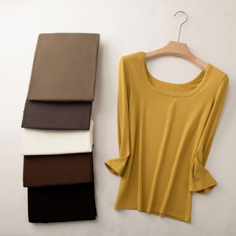 春秋外穿七分袖T恤女士薄款螺纹棉修身内搭显瘦上衣百搭U领打底衫,女装/女士精品,T恤,淘宝优惠券,粉丝福利购,淘宝优惠卷