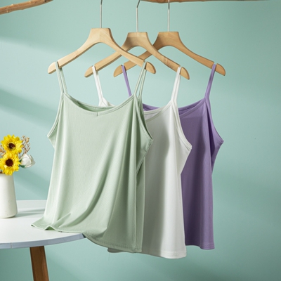 夏季外穿冰丝螺纹吊带背心女无袖v领纯色内搭打底衫薄款大码上衣