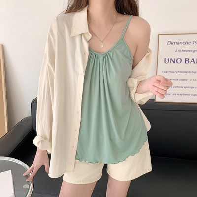 褶皱吊带背心吊带百搭内搭