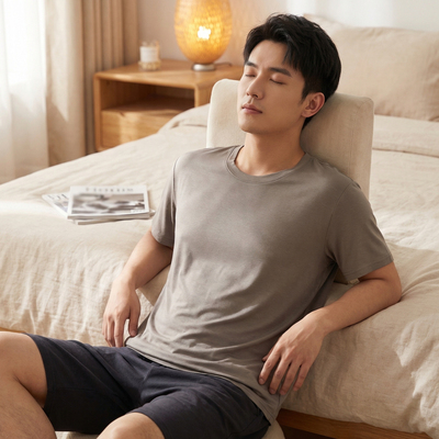 夏季男士莫代尔T恤薄款短袖宽松外穿上衣圆领半袖休闲简约打底衫