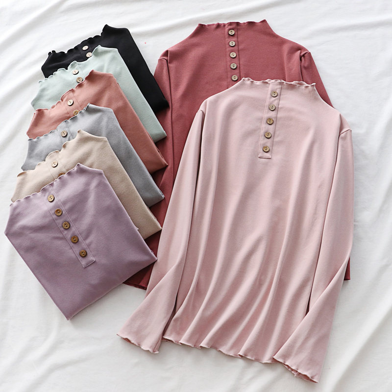 秋冬半高领纯棉打底衫女双面绒保暖内搭长袖T恤加绒加厚德绒上衣