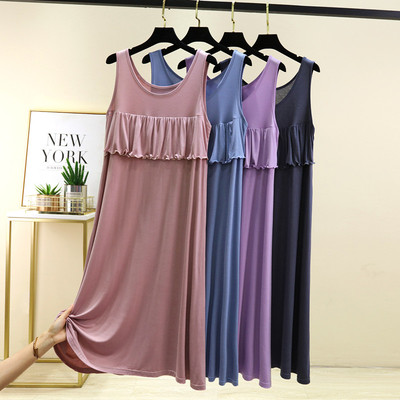 莫代尔防凸点睡裙薄款可外穿背心裙女夏宽松过膝连衣裙显瘦家居裙