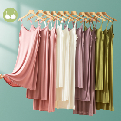 莫代尔带胸垫吊带裙女夏季宽松睡裙家居服a字裙中长款打底裙衬裙