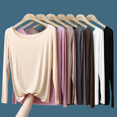 莫代尔无痕长袖T恤女修身无痕圆领内搭打底衫简约纯色百搭薄上衣