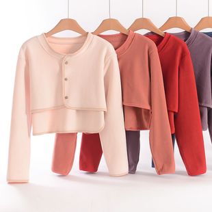 德绒保暖开衫女冬季护肩护颈内搭短款打底衫加绒加厚防寒T恤上衣