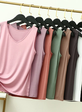 外穿宽松v领莫代尔背心吊带女夏季薄款大码无袖打底上衣家居睡衣