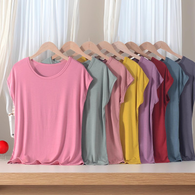 莫代尔薄款简约外穿T恤女士上衣夏季宽松背心显瘦纯色胖mm打底衫