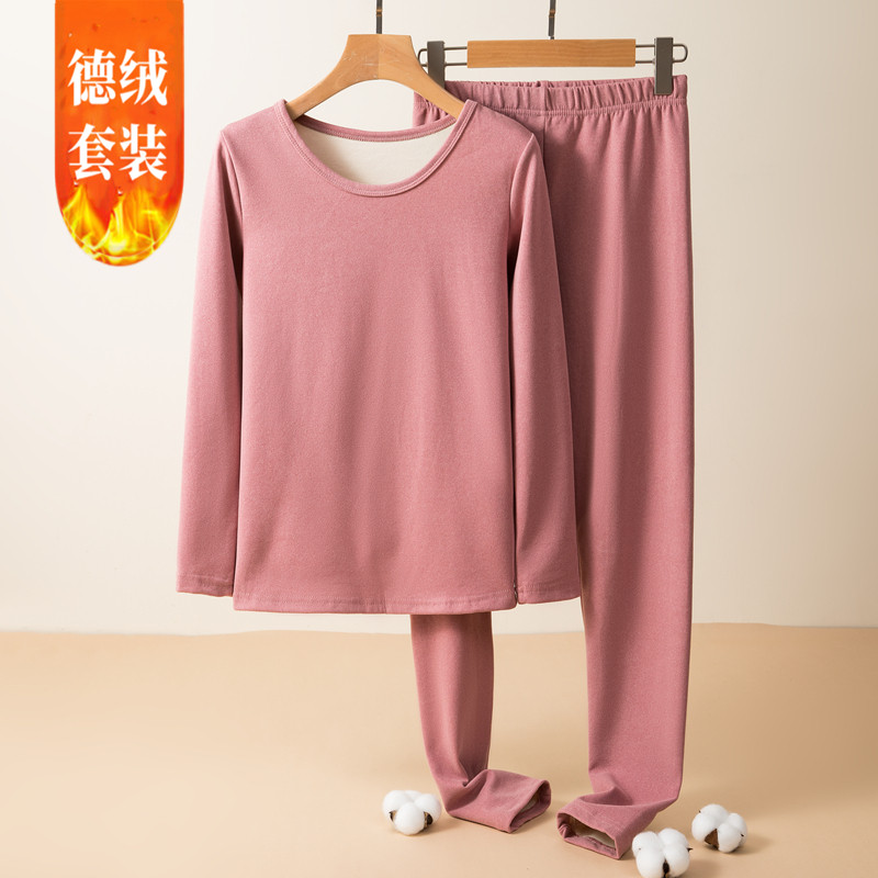 发热长袖德绒内衣套装女