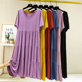 薄款 大码 蛋糕裙外穿短袖 莫代尔连衣裙女夏季 中长款 a字裙胖mm裙子